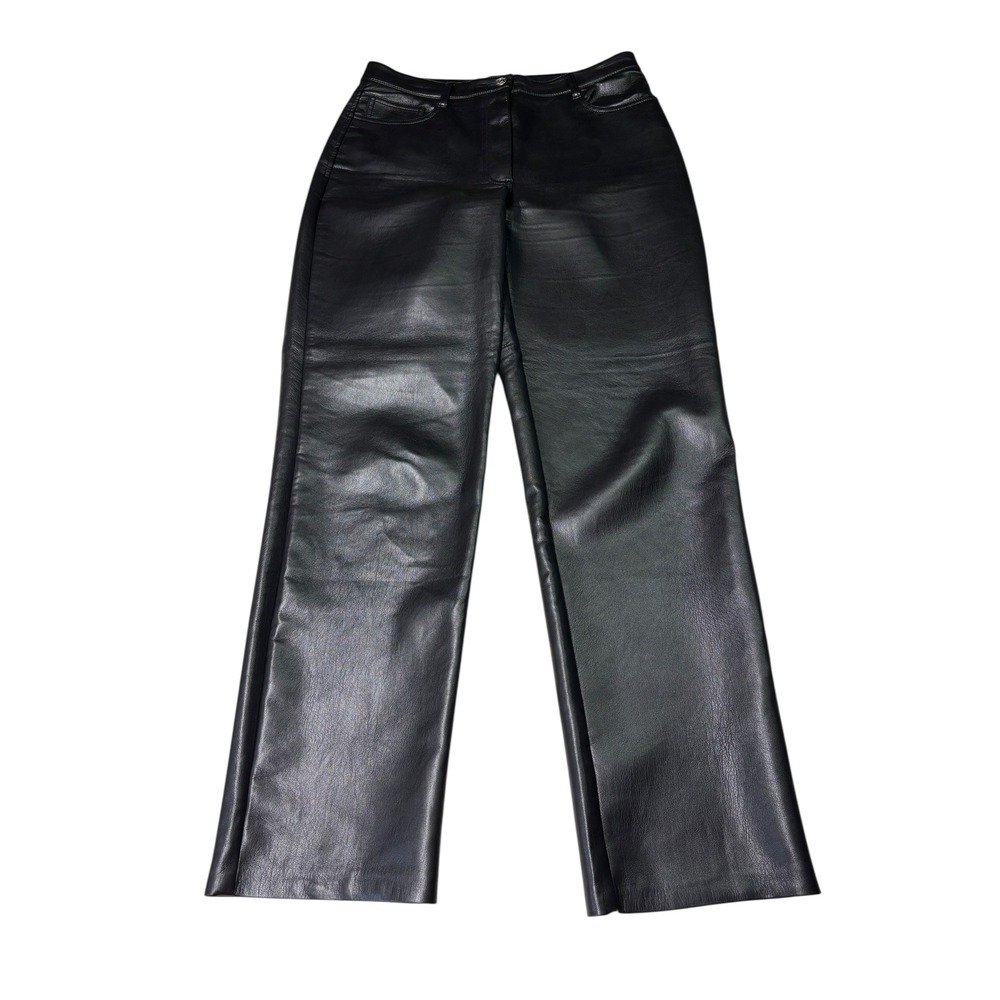 Wilfred Aritzia Black Faux Vegan Leather Straight Leg Pants 10 W32 L30 High Rise